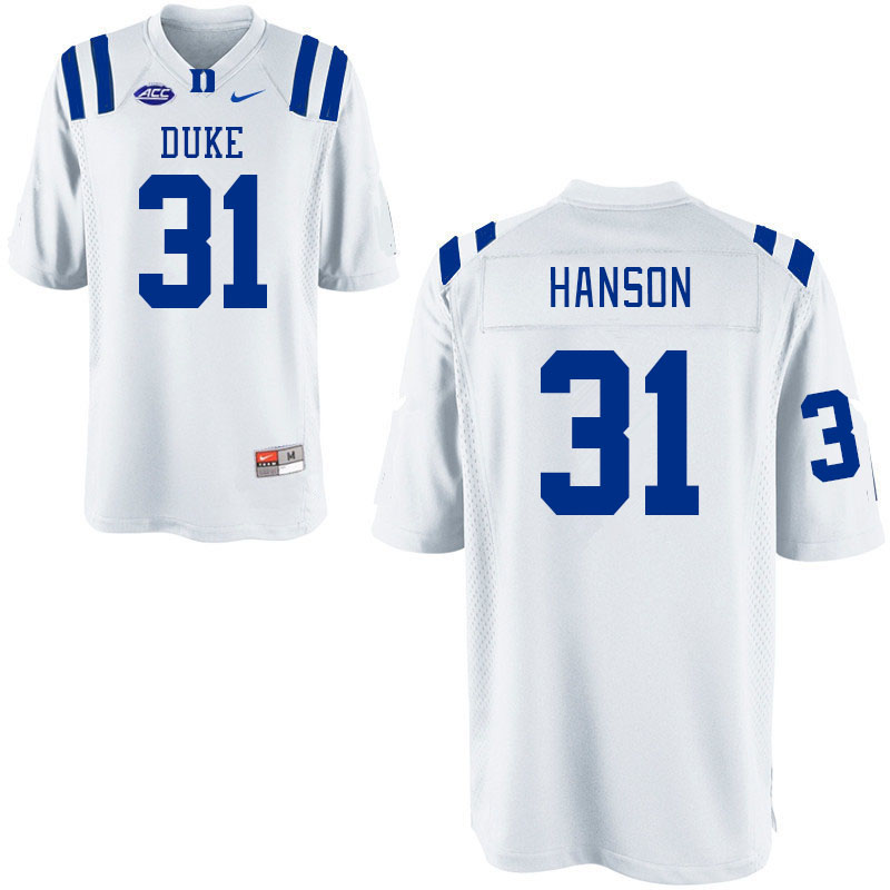 Men #31 River Hanson Duke Blue Devils College Football Jerseys Stitched Sale-White